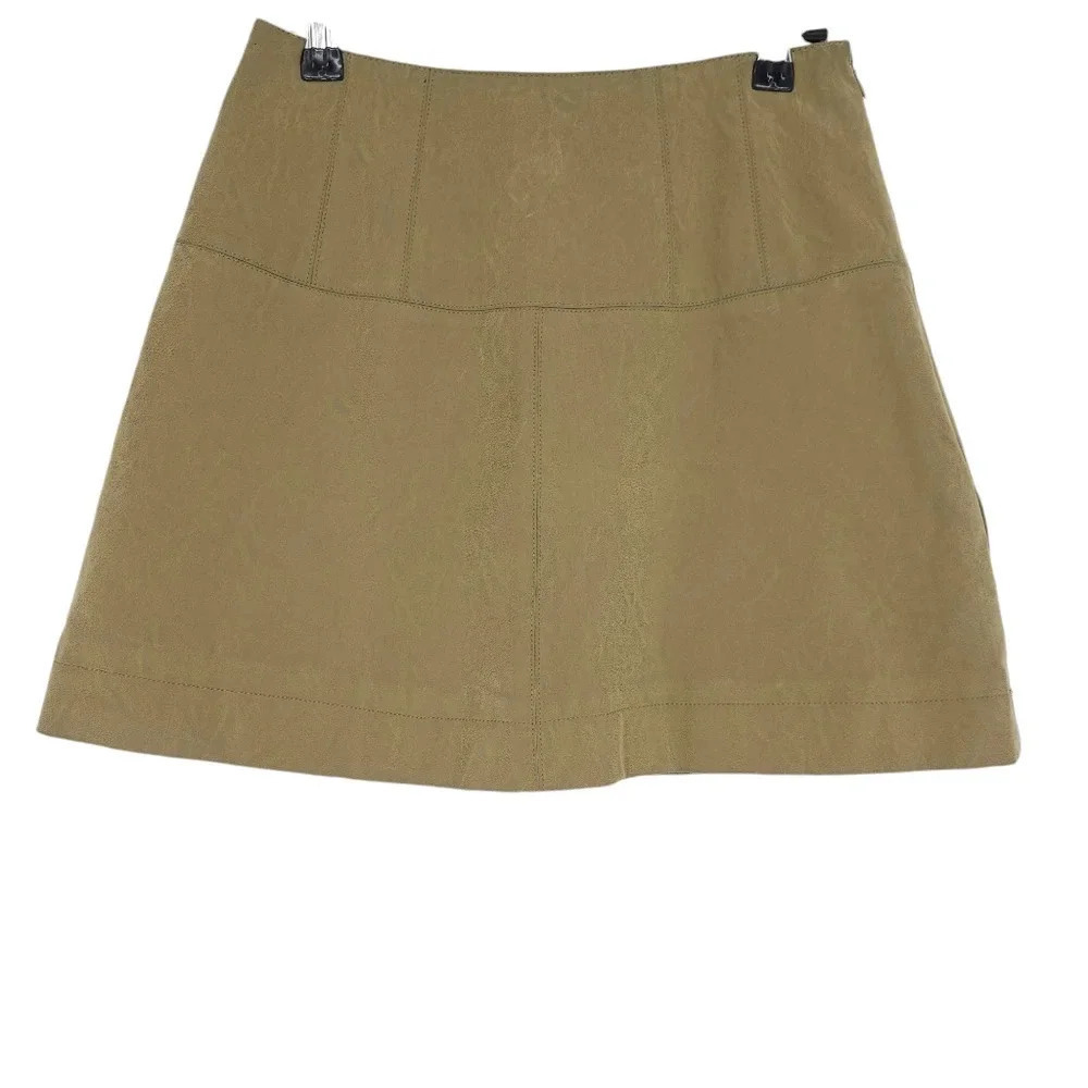 Free People Days In The Sun Flare Mini Skirt Olive Faux Suede Leather Western - Picture 1 of 7